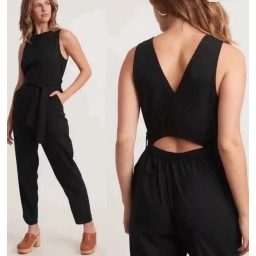 Marine Layerā Jumpsuit Eloise Womens S Black Tie Waist Cutout Back Cruise